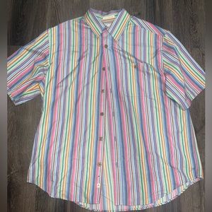 Paradise Collection multicolored stripes button down men’s Large 50%silk